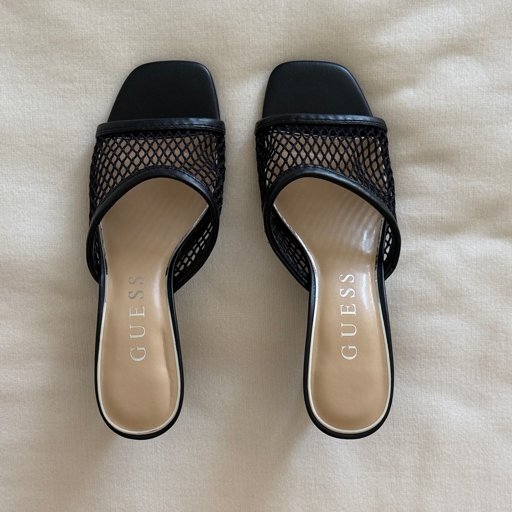 GUESS Black Mesh Slide Mules